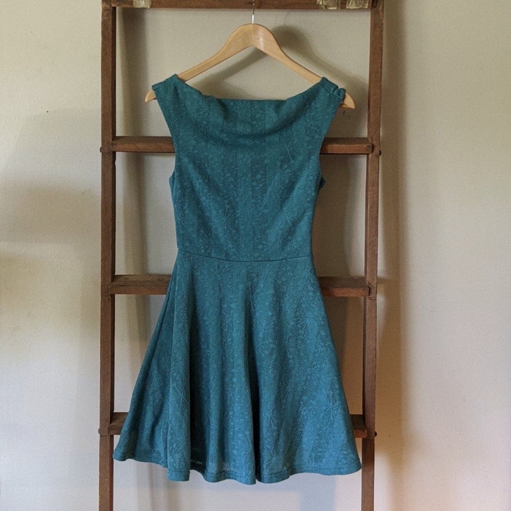 Lace cowl neck mini dress